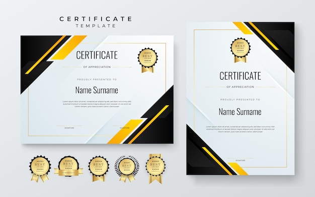 Yellow white and black vector modern elegant and luxury certificate template for corporate