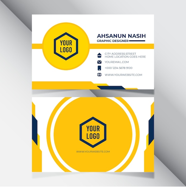 YELLOW WHITE FLAT COLOUR BUSSINES CARD ABSTRACT ELEGANT