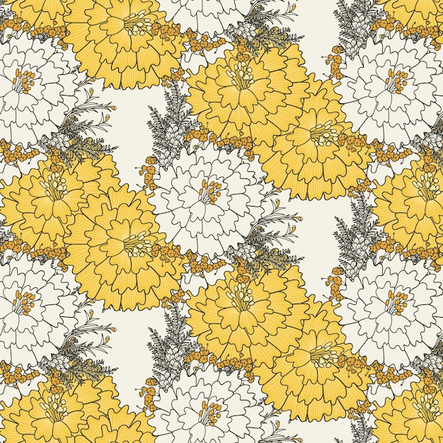 A yellow and white floral pattern with yellow flowers.