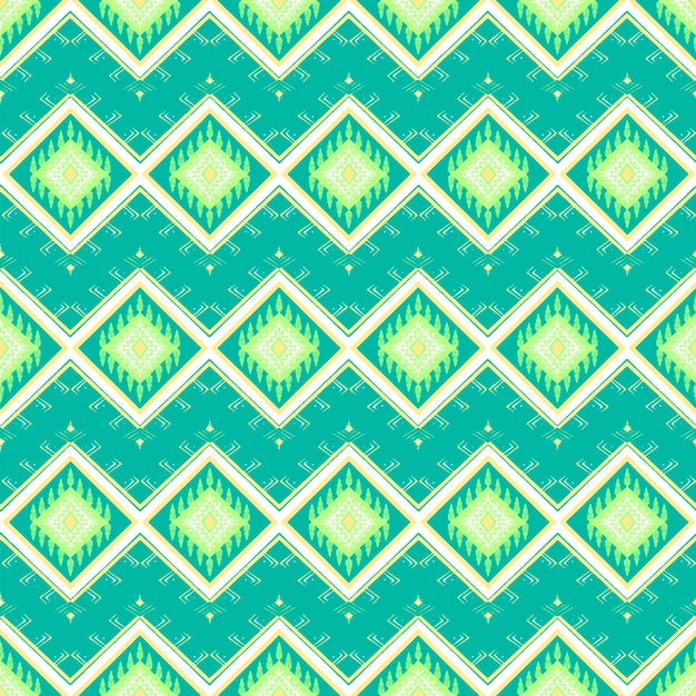 Yellow White Green on Teal Geometric ethnic oriental pattern traditional Design for backgroundcarpetwallpaperclothingwrappingBatikfabric vector illustration embroidery style