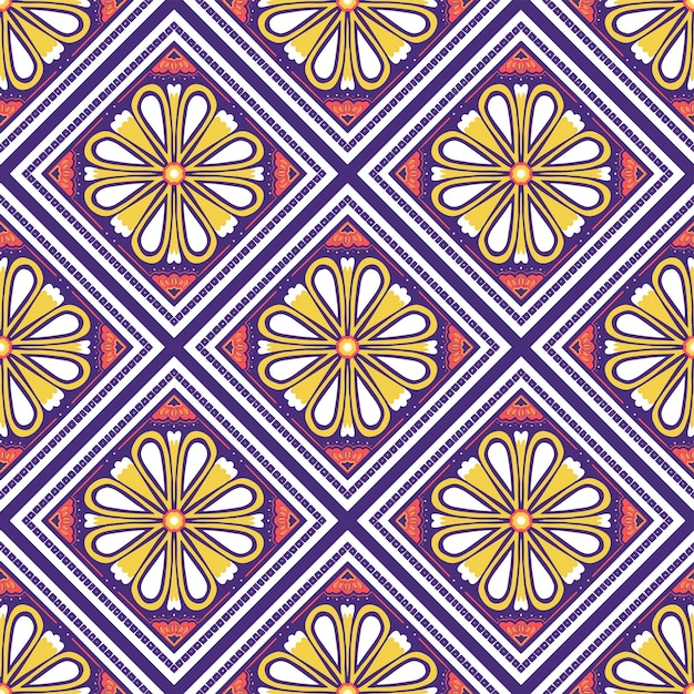 Yellow White Orange on Violet Geometric ethnic oriental pattern traditional Design for backgroundcarpetwallpaperclothingwrappingBatikfabricVector illustration embroidery style