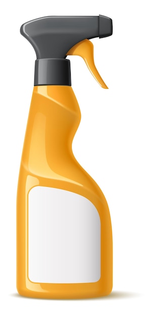 Yeloow spray bottle mockup. Product design with blank label isolated on white background