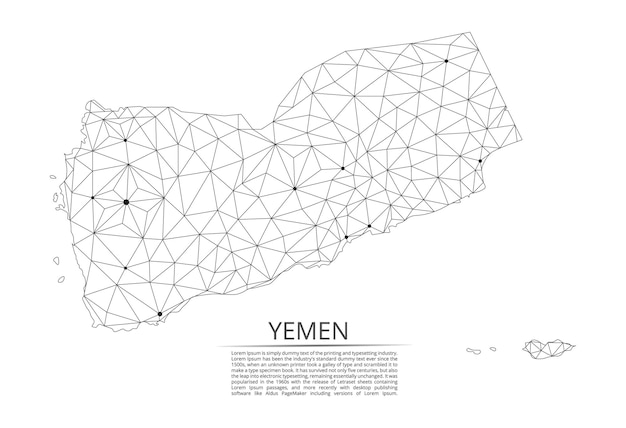 Yemen communication network map Vector low poly image of a global map with lights in the form of cities