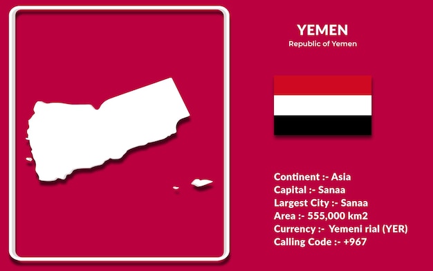 Yemen map design in 3d style with national flag