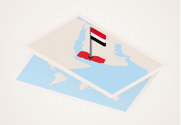 Yemen selected on map with isometric flag of Yemen