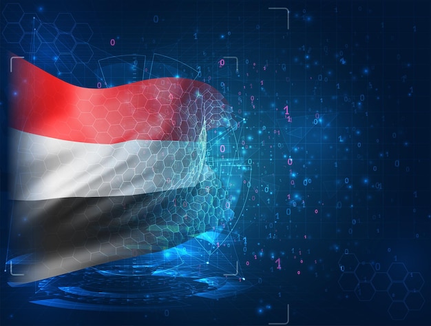 Yemen ,vector 3d flag on blue background with hud interfaces