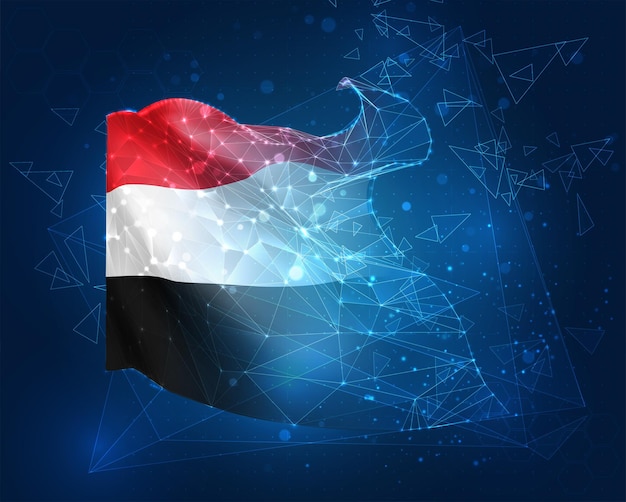 Yemen vector flag virtual abstract 3D object from triangular polygons on a blue background