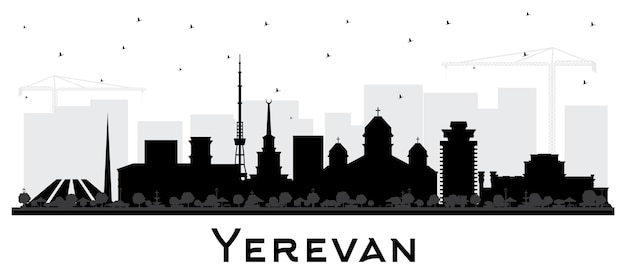 Yerevan Armenia City Skyline Silhouette with Black Buildings Isolated on White Yerevan Cityscape with Landmarks Business Travel and Tourism Concept with Historic Architecture