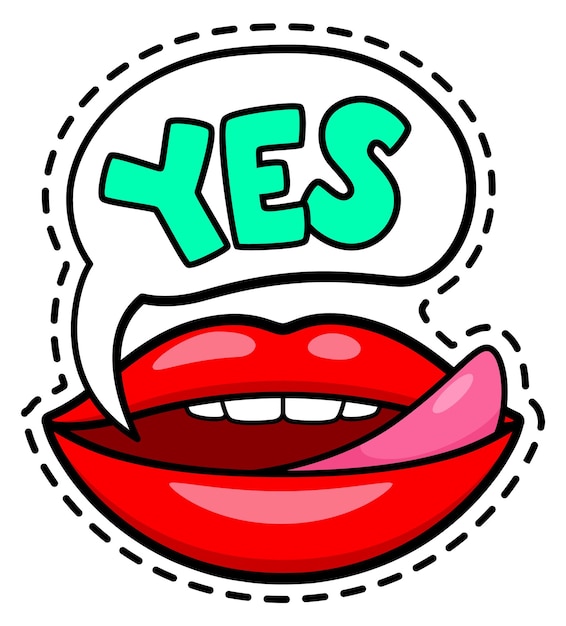 Yes message with sexy lips in pop art style sticker