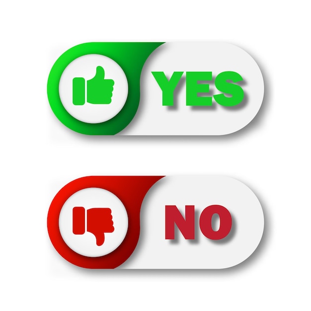 Yes and No button Thumbs up and thumbs down icons Flat vector illustration