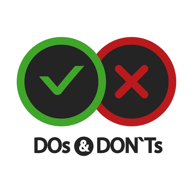 Yes and no, dos and donts, positive and negative icons isolated on white illustration