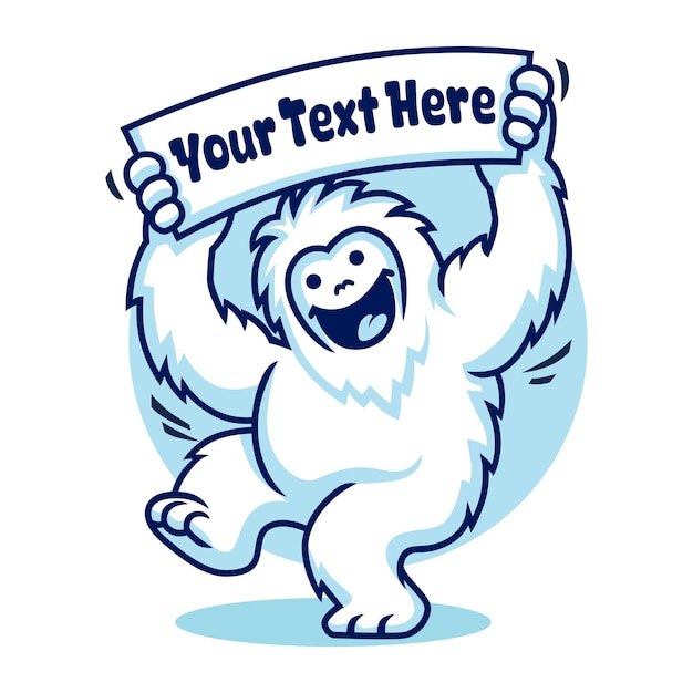 Vector yeti cartoon illustration holding a banner ribbon while smiling happily