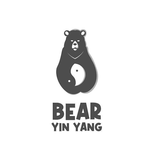 Yin Yang Bear Black and White Illustration Logo