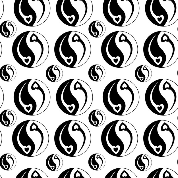 Vector yin yang symbol with heart seamless pattern