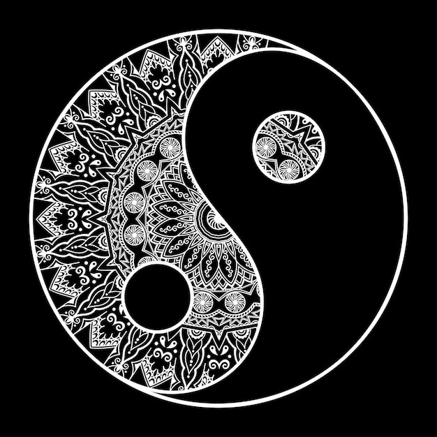 Yinyang hand drawn symbol Circular pattern sign interaction of opposites for Mehndi henna and tattoo Decorative ornament in oriental style Coloring book page