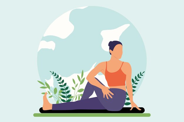 Vector yoga activity flat design illustration