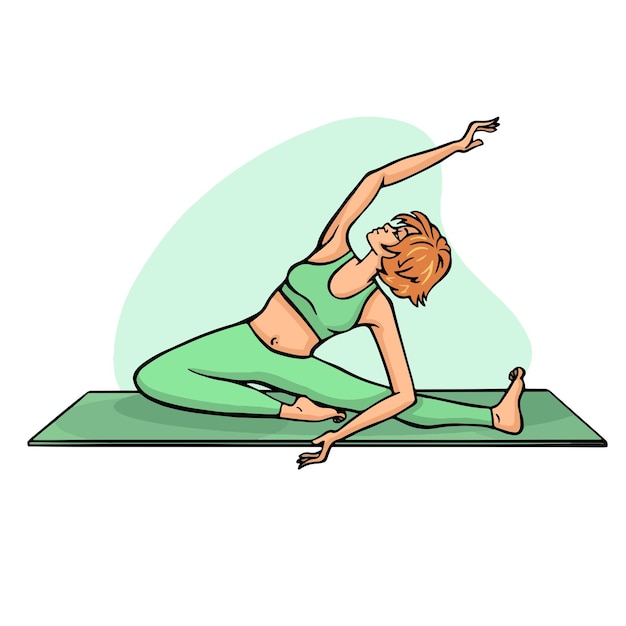 Vector yoga bending to the leg of a young girl color illustration vector