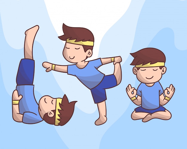 yoga cartoon character set