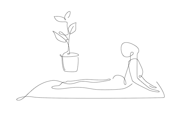 Yoga Cobra Pose One line yoga asana illustration Vector pilates simple pose