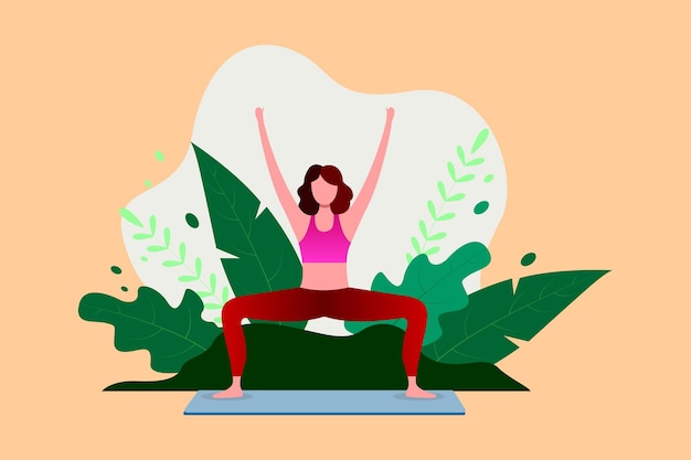 Yoga exercise fitness therapy healthy flat international day of yoga illustration