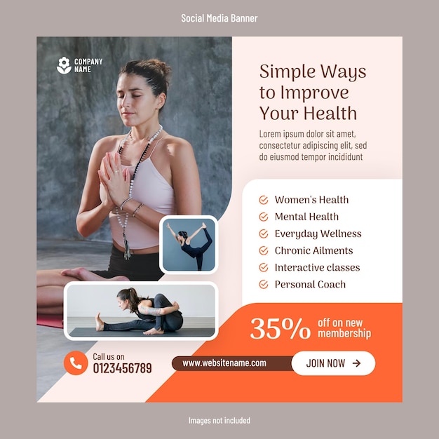 Yoga and fitness social media post design template