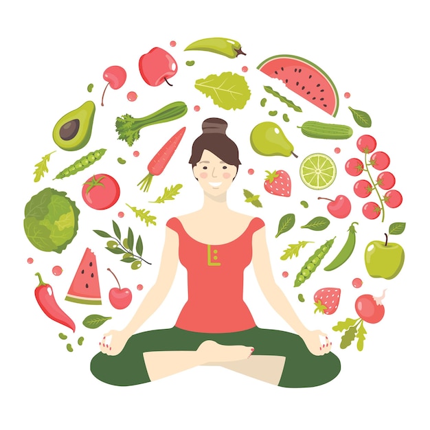 Yoga girl and healthy food