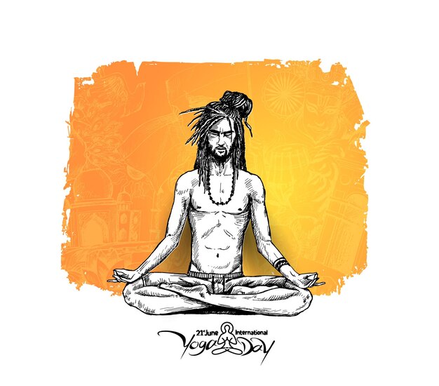 Vector yoga guru baba looking for inner peace. hand draw sketch vector illustration.