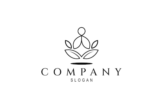 Yoga health logo with a blend of leaves that seems balanced and natural in simple line art design concept