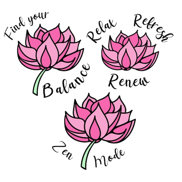 Yoga inspiration motivation quote with lotus. Set of quotes