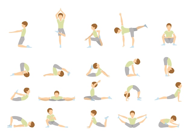 Yoga for kids Isolated poses and asanas for children on white background