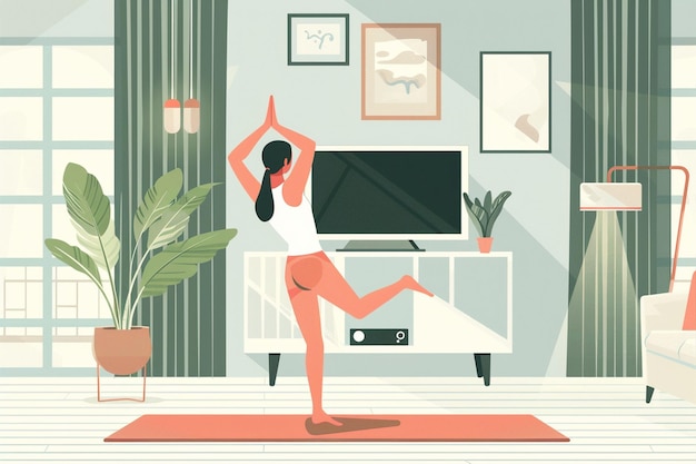 Vector yoga living room illustration