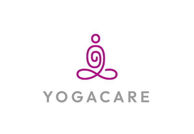 Yoga logo abstract man sitting lotus pose simple linear spa logotype concept