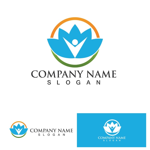 Yoga logo design stock human meditation in lotus flower vector illustration