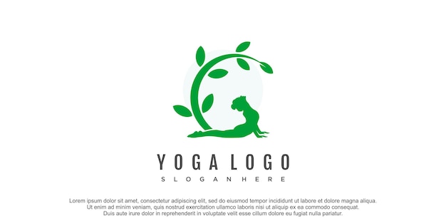 Yoga logo design with leaf element premium vector