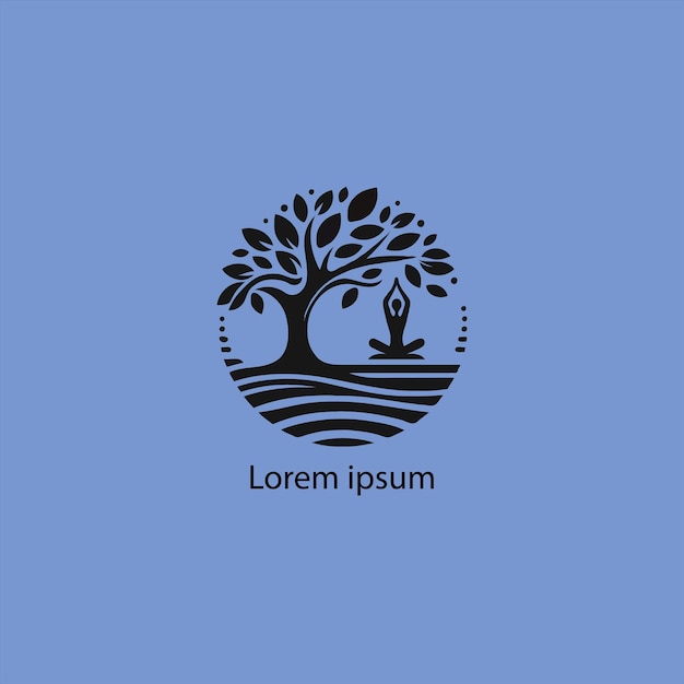 a yoga logo with tree and a person doing white background