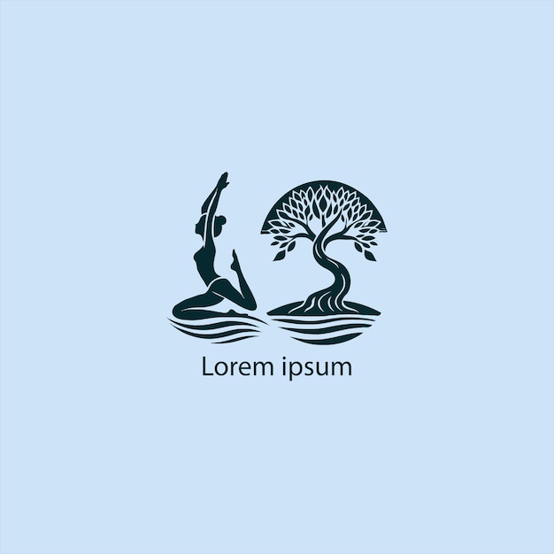 a yoga logo with tree and a person doing white background