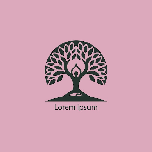 a yoga logo with tree and a person doing white background