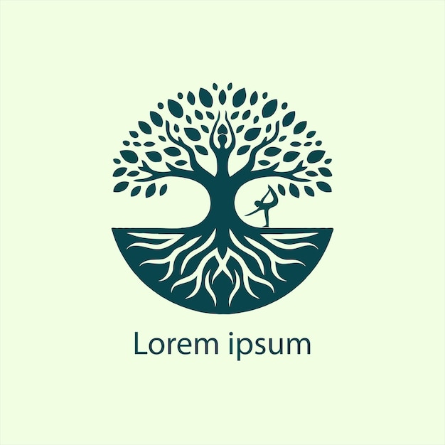 a yoga logo with a tree and a person doing yoga