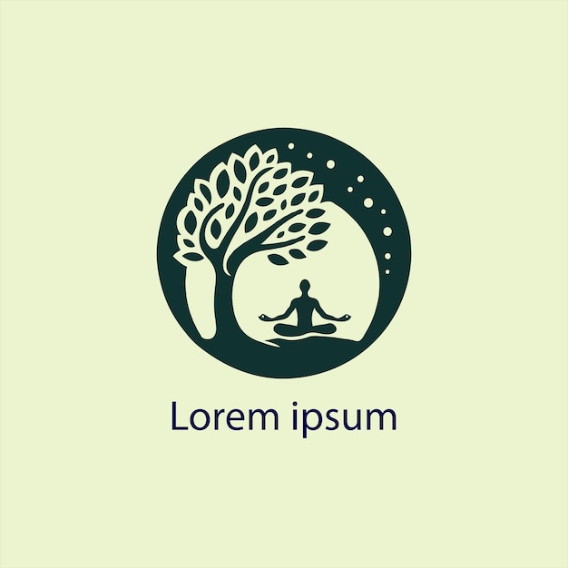 A yoga logo with a tree and a person doing yoga