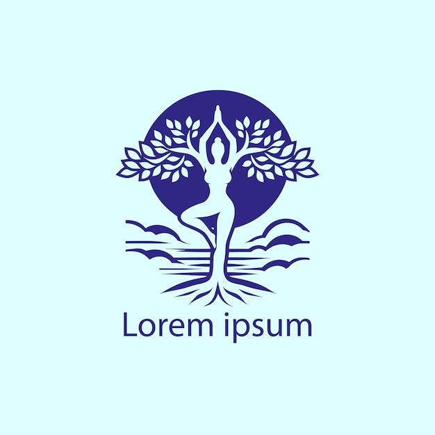 a yoga logo with a tree and a person doing yoga