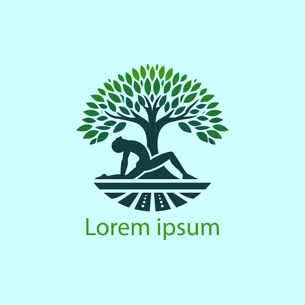 a yoga logo with a tree and a person doing yoga