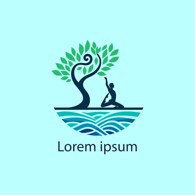 a yoga logo with a tree and a person doing yoga