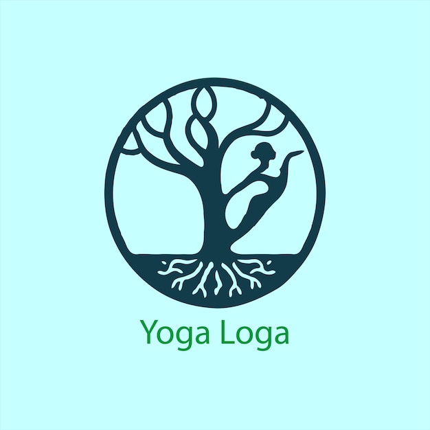 a yoga logo with a tree and a person doing yoga