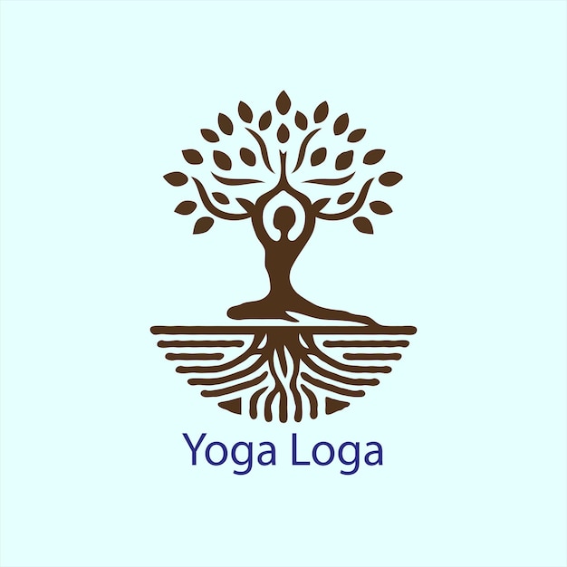 a yoga logo with a tree and a person doing yoga