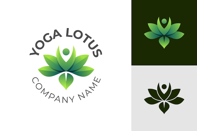 Yoga lotus logo design gradient and flat style vector symbol elements design with people and flower lotus icon concept for yoga treatment center massage healthy spa logo design