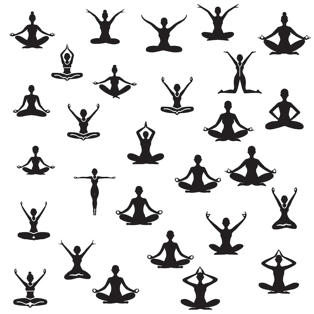 yoga meditation exercise stretching stick figure icons