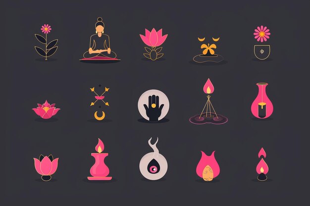 Vector yoga meditation flat vector icons set