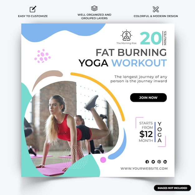 Yoga Meditation Instagram post web banner template vector Premium Vector