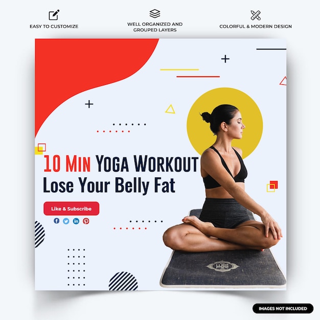 Yoga and Meditation Instagram Social Media post web banner template vector premium