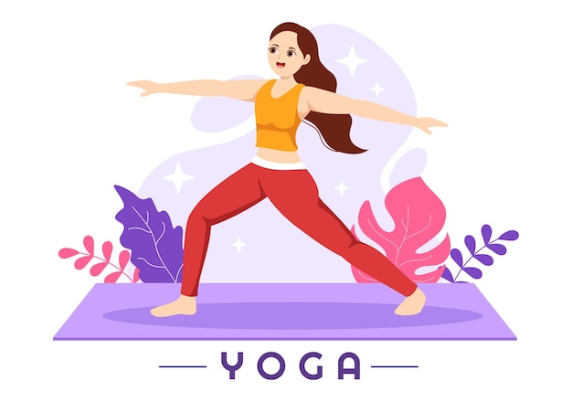 Yoga and Meditation Practices Illustration for Web Banner or Landing Page in Cartoon Hand Drawn